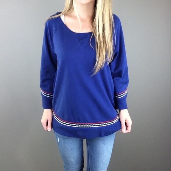 LUCKY LOTUS / LUCKY BRAND blue boho embroidered slouchy sweatshirt size Medium - Picture 1 of 9